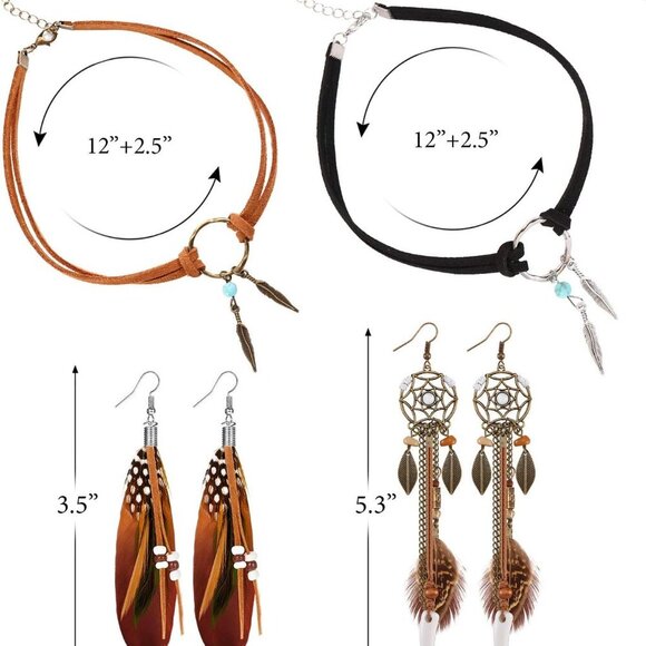 2 Sets Native American Jewelry Set for Women 2 Pieces Faux Suede Choker Necklace - Picture 7 of 7